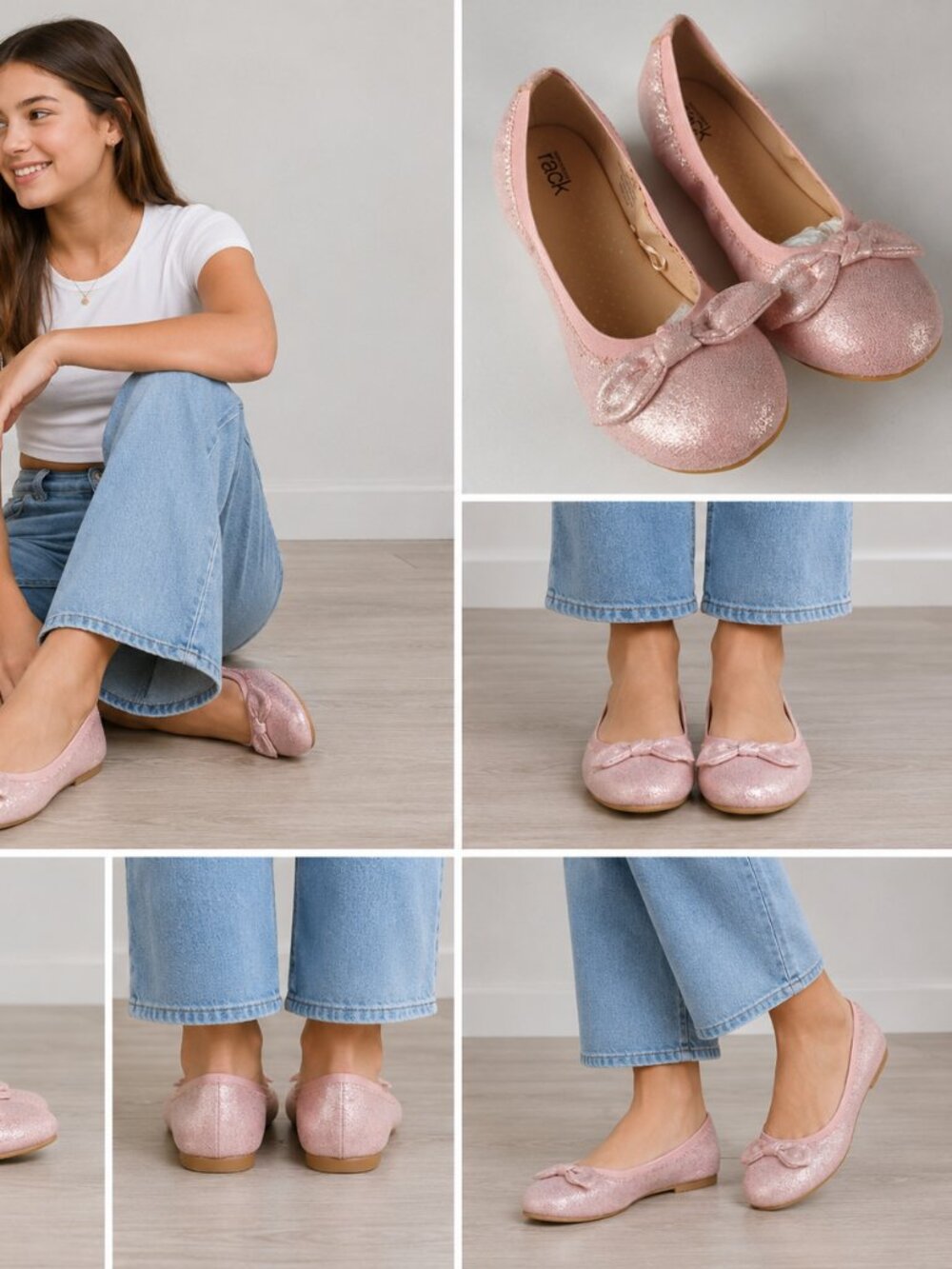 Nordstrom Rack Girls Ballet Flats Pink Shimmer Bow Slip On Shoes Size 5 Youth
